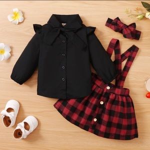 Solid Print shirt top with Suspender Skirt